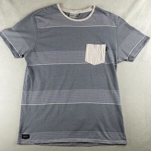WeSC Shirt Mens X-Large Blue White Striped Doug Pocket Crewneck Tee Short Sleeve